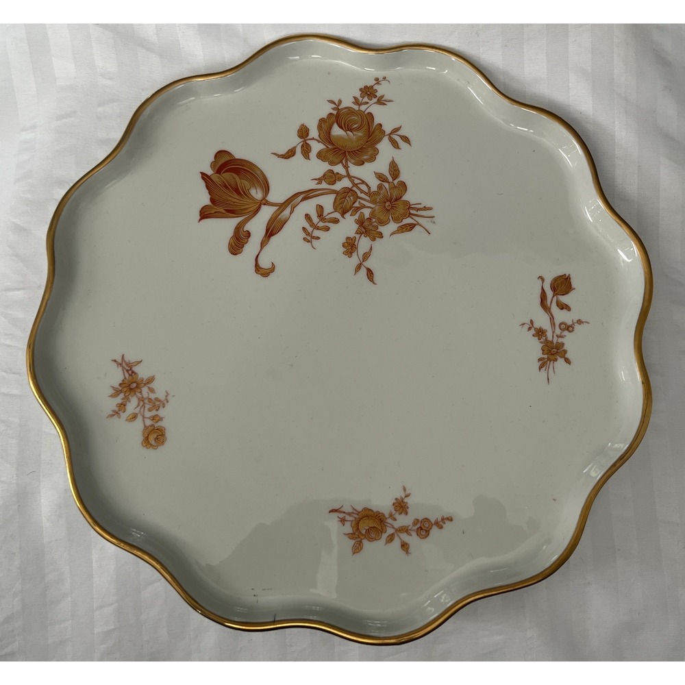 Antique Limoges France Gold Floral Porcelain Serving Tray Round Platter 10.5